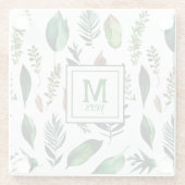 緑葉植物性自然 パーソナライズされた ガラスコースター (裏面)