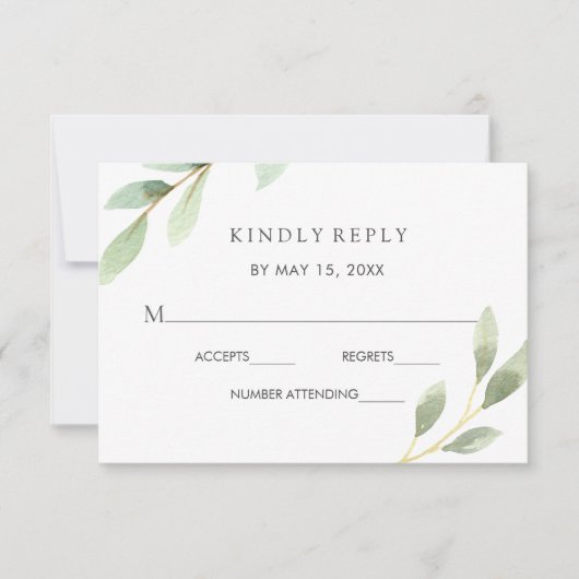 緑葉植物結婚式RSVPカード 出欠カード (正面)