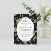 緑葉樹黒金ゴールド結婚式招待状 ポストカード (スタンド正面)