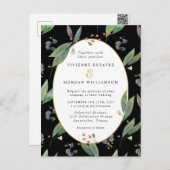 緑葉樹黒金ゴールド結婚式招待状 ポストカード (正面/裏面)