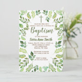 緑葉水彩バプテスマ招待状 招待状 (スタンド正面)