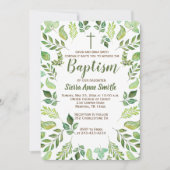 緑葉水彩バプテスマ招待状 招待状 (正面)