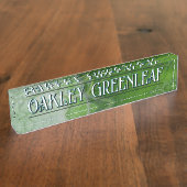 緑葉脈詳細名前をカスタムする及び画像 デスクネームプレート (側面)