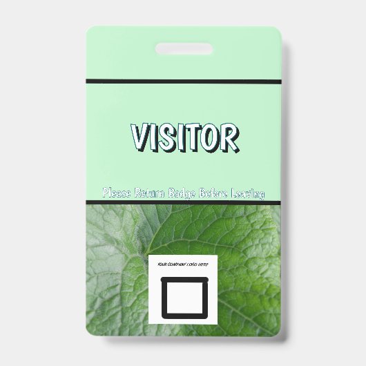 緑葉脈詳細名前をカスタムする画像ビジター バッジ (正面)