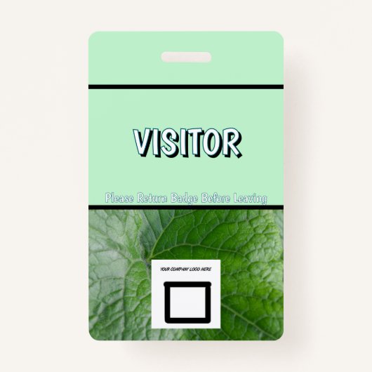 緑葉脈詳細名前をカスタムする画像ビジター バッジ (正面)