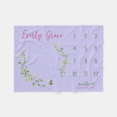 緑葉色紫カスタム赤ちゃん女の子 フリースブランケット (正面(横))