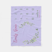 緑葉色紫カスタム赤ちゃん女の子 フリースブランケット (正面)