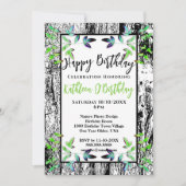緑葉黒樹皮ハッピーバースデー招待状 招待状 (正面)