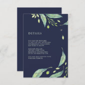 緑葉 | ダークブルー結婚のゲスト情報 エンクロージャーカード (正面/裏面)