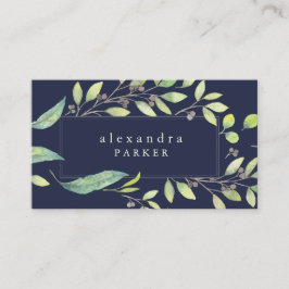 緑葉 |トレンディーの水彩ミッドナイトブルー 名刺