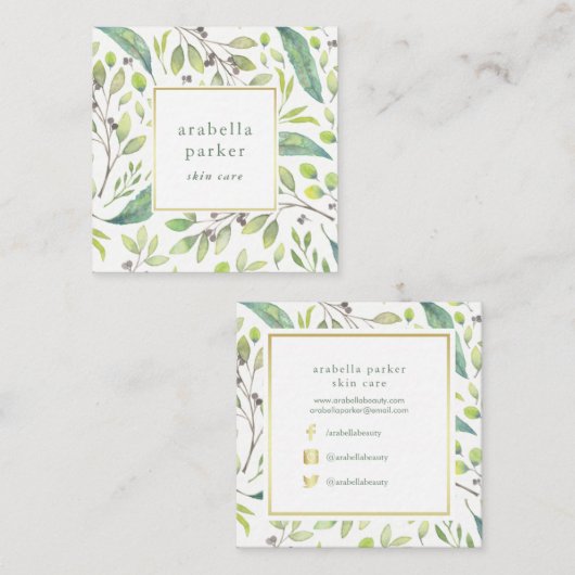 緑葉 | トレンディー水の色パターン スクエア名刺 (正面/裏面)