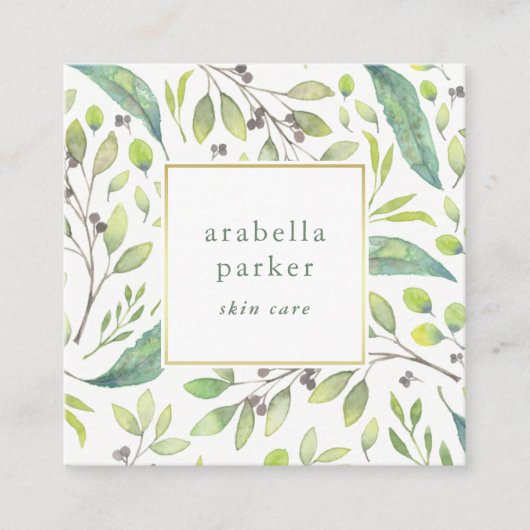 緑葉 | トレンディー水の色パターン スクエア名刺 (正面)