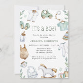 緑衣玩具男の赤ちゃんシャワー招待状 招待状 (正面)