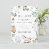 緑衣玩具男の赤ちゃんシャワー招待状 招待状 (スタンド正面)