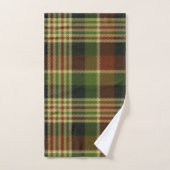 緑褐色とベージュ色のプレイドバスタオルセット バスタオルセット (ハンドタオル)