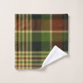 緑褐色とベージュ色のプレイドバスタオルセット バスタオルセット (ウォッシュタオル)