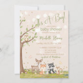 緑褐色の水色のウッドランド動物 招待状 (正面)