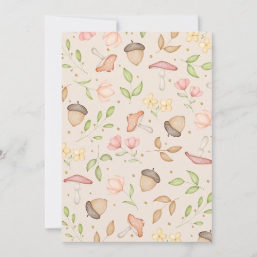 緑褐色の水色のウッドランド動物 招待状 (裏面)