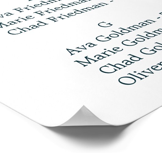 緑豊かなアルファベットのシーティングチャート ポスター (角)