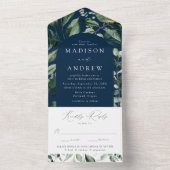 緑豊かなアーチネイビー結婚ズ オールインワン招待状 (内側)