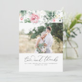 緑豊かなエレガントピンク結婚色ありがとう サンキューカード (スタンド正面)