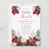 緑豊かなエレガントマゼンタフローラガールベビーシャワー 招待状 (正面)