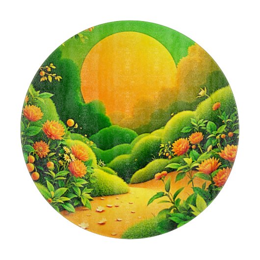 緑豊かなオレンジガーデンアート カッティングボード (正面)