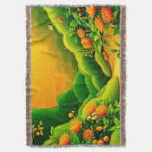 緑豊かなオレンジガーデンアート スローブランケット (正面縦)