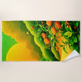 緑豊かなオレンジガーデンアート ビーチタオル (正面)