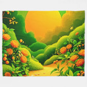 緑豊かなオレンジガーデンアート フリースブランケット (正面(横))