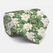 緑豊かなガーデングリーンアンドホワイトガーデニアフローラ ネクタイ (ロール)