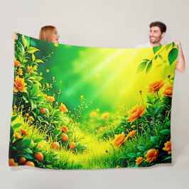 緑豊かなガーデンサンライトシーン フリースブランケット