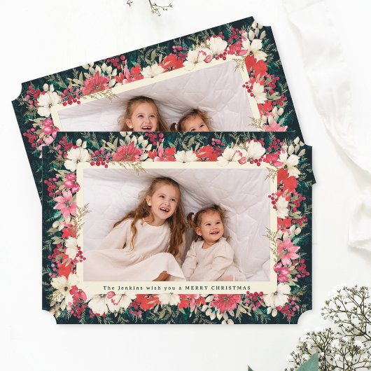 緑豊かなクラシックフローラクリスマスボタニカルうろこ シーズンカード