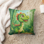 緑豊かなジャングルで愛らしい漫画の恐竜 クッション (ブランケット)