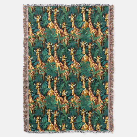 緑豊かなジャングルのキリン柄 スローブランケット (正面縦)