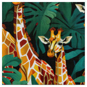 緑豊かなジャングルのキリン柄 ファブリック (クローズアップ)