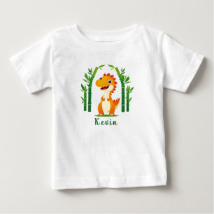 緑豊かなジャングルの可愛いキャラクターダイノサウルス ベビーTシャツ