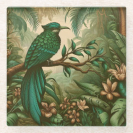 緑豊かなジャングルの熱帯鳥2 ガラスコースター
