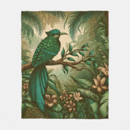 緑豊かなジャングルの熱帯鳥2 フリースブランケット