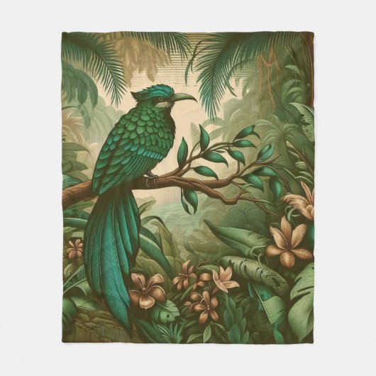 緑豊かなジャングルの熱帯鳥2 フリースブランケット (正面)