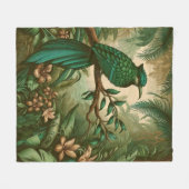 緑豊かなジャングルの熱帯鳥2 フリースブランケット (正面(横))