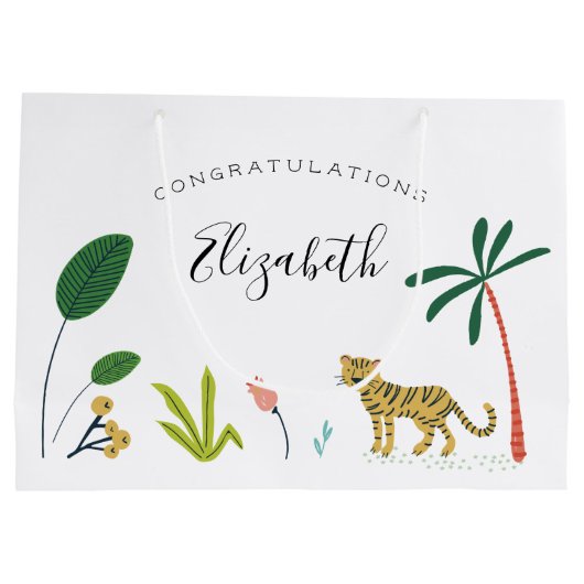 緑豊かなジャングルの赤ちゃんシャワー ラージペーパーバッグ (裏面)
