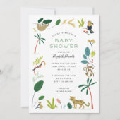 緑豊かなジャングルの赤ちゃんシャワー 招待状 (正面)