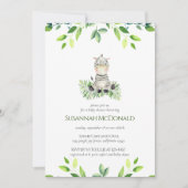 緑豊かなゼブラ |サファリテーマ緑の赤ちゃんシャワー 招待状 (正面)