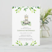 緑豊かなゼブラ |サファリテーマ緑の赤ちゃんシャワー 招待状 (スタンド正面)