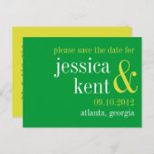 緑豊かなタイポグラフィモダンカップルは日付を保存 案内ポストカード (正面/裏面)