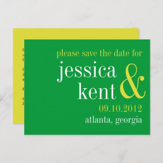 緑豊かなタイポグラフィモダンカップルは日付を保存 案内ポストカード (正面/裏面)