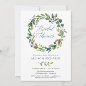 緑豊かなダスティブルーフローラリース素朴ブライダル 招待状 (正面)