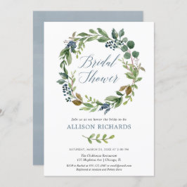 緑豊かなダスティブルーフローラリース素朴ブライダル 招待状
