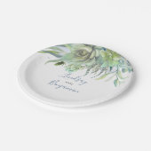 緑豊かなダスティブルー結婚の ペーパープレート (アングル)